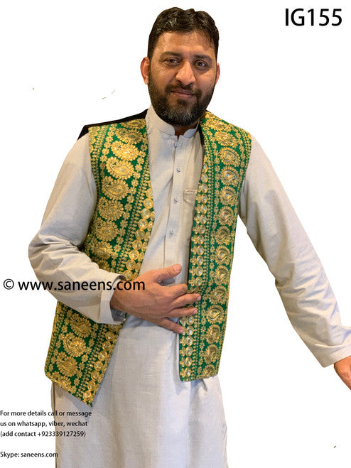 Afghan Men's Embroidered Green Vest