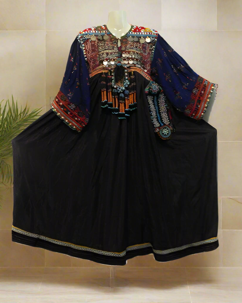 Ethnic Kuchi Black Dress Silk Embroidery & Coin Beads Work saneens.com Ethnic Kuchi Black Dress Silk Embroidery & Coin Beads Work saneens.com