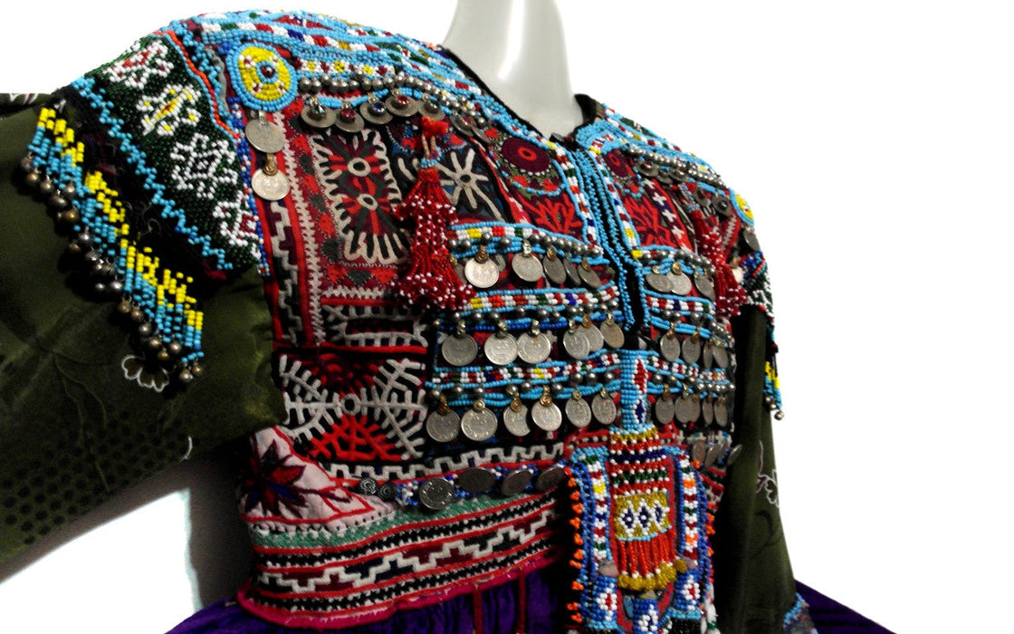 balochi fashion vintage dress with coins and beads work