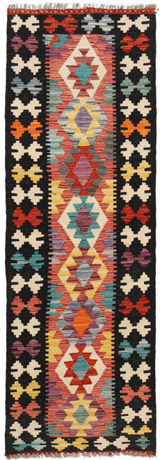 Afghan Handmade Wool Runner Rug with Classic Tribal Patterns