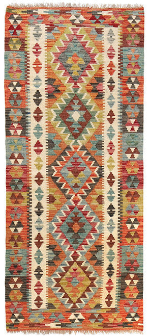 Hand Knotted Runner Rug with Tribal Inspired Wool Design from Afghanistan