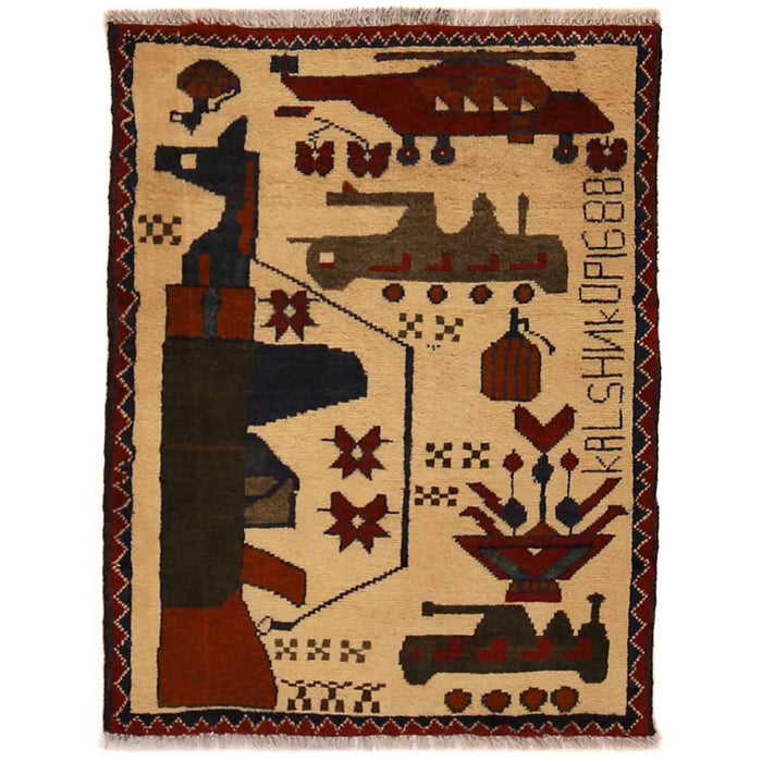 Traditional War AK 47 Motif Rug 2.6x2 ft