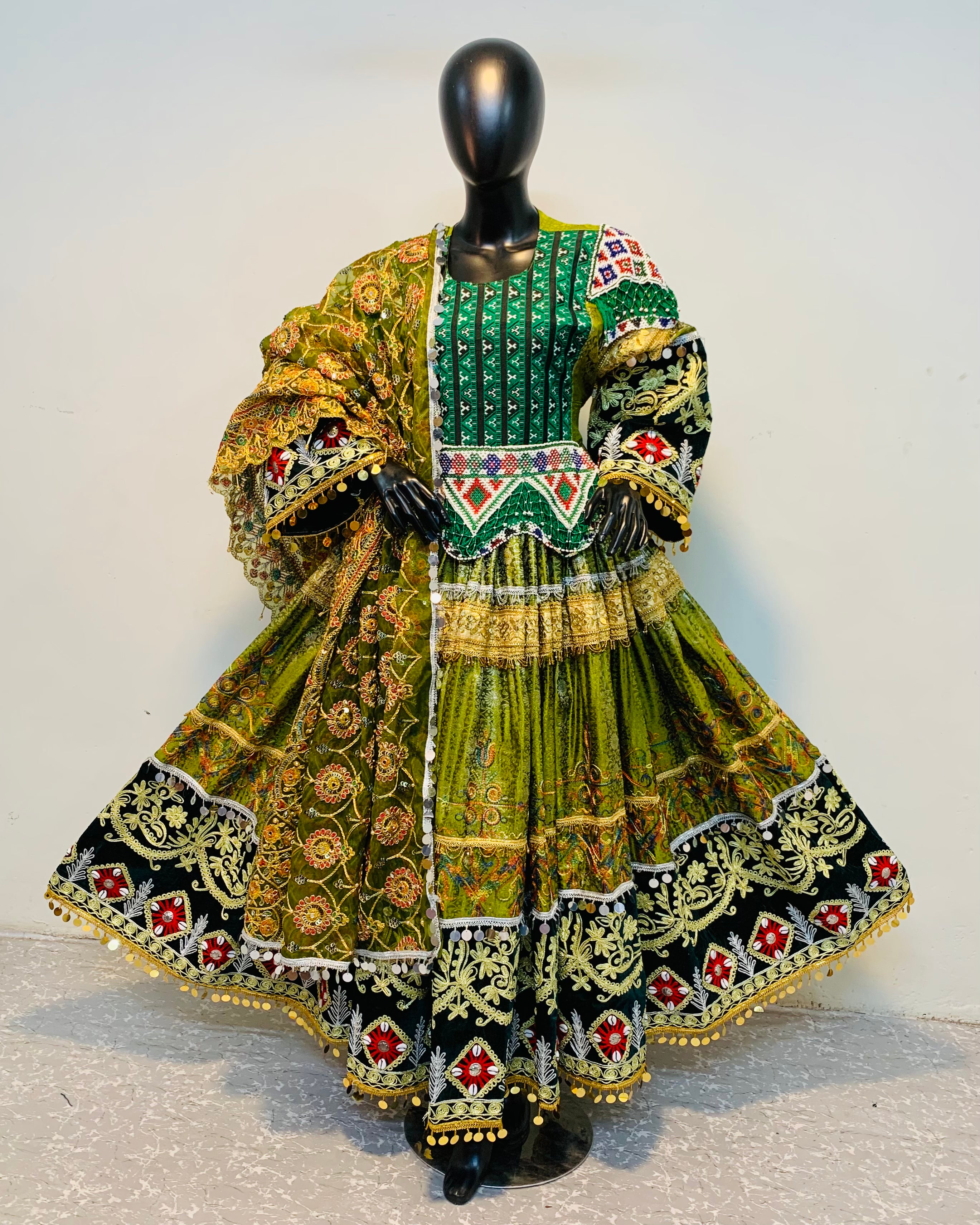 Luxury Emerald Afghan Dress Small