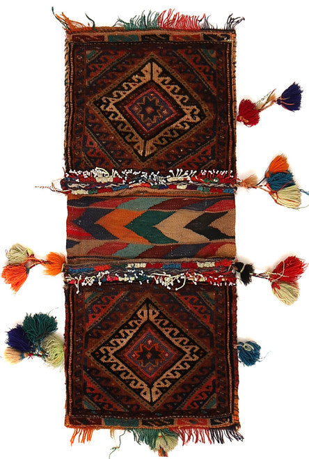 Hand Knotted Pashtun Khurjeen Saddle Bag By Afghan Artisan Women Woolen Area Rug