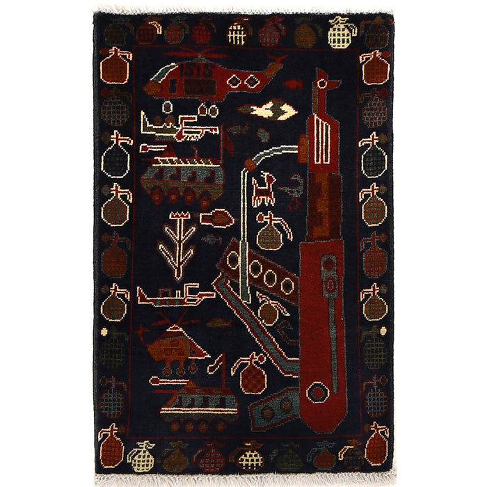 Handmade Cultural War AK 47 Rug 2.9x2 ft