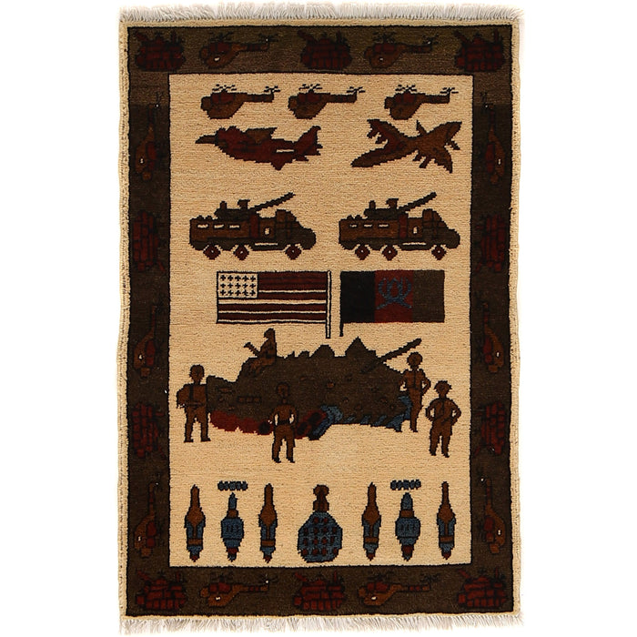 Authentic Afghan Weapon Scene Rug 3x2 ft