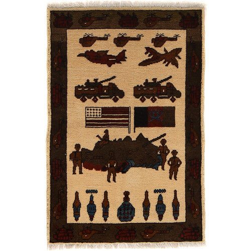 Afghan Made War Design Hand Knotted Oriental Traditional Rug