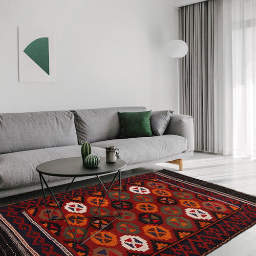 Elegant Afghan Maimana Kilim Hand Knotted Artistry with Rich Cultural Heritage