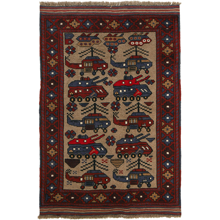 Vintage Afghan War Helicopter Carpet 4.5x3 ft