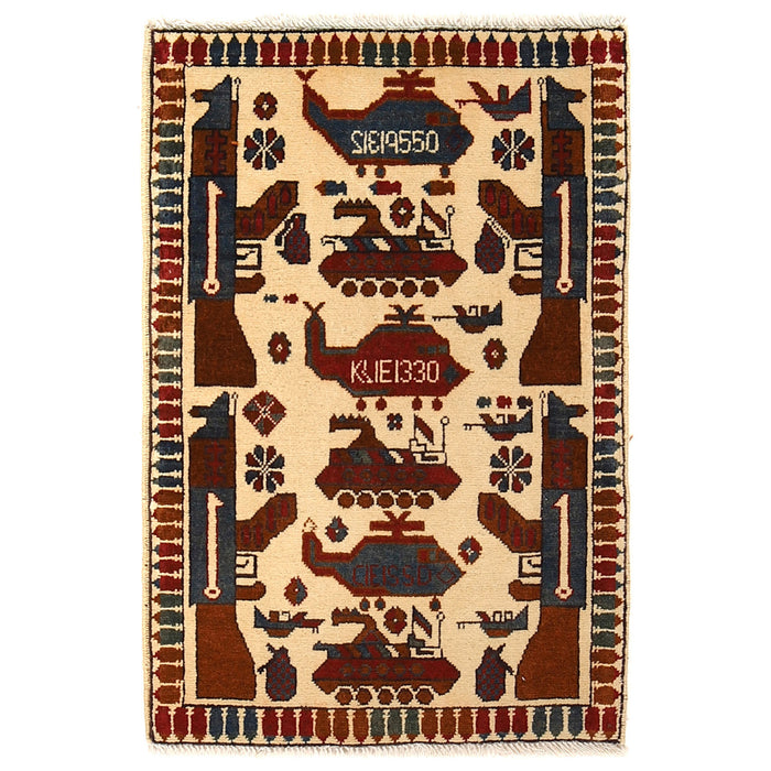 Afghan Handmade Weapons Rug Symbols 3.1x2 ft
