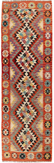Artisan Made Wool Runner Rug Afghan Hand Knotted Traditional Design