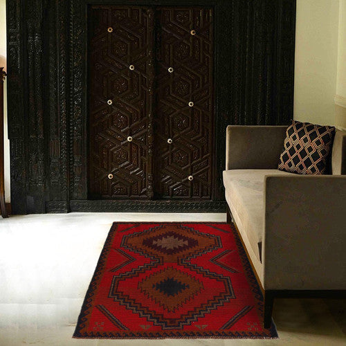Handcrafted Traditional Afghan Baluchi Wool Rug Made with Care by Women