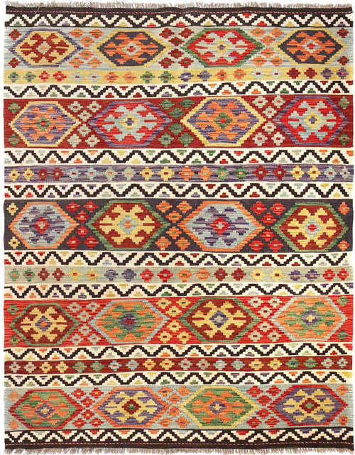 Afghan Handmade Wool Pashtun Chobi Kilim Rug for Contemporary Interior Design