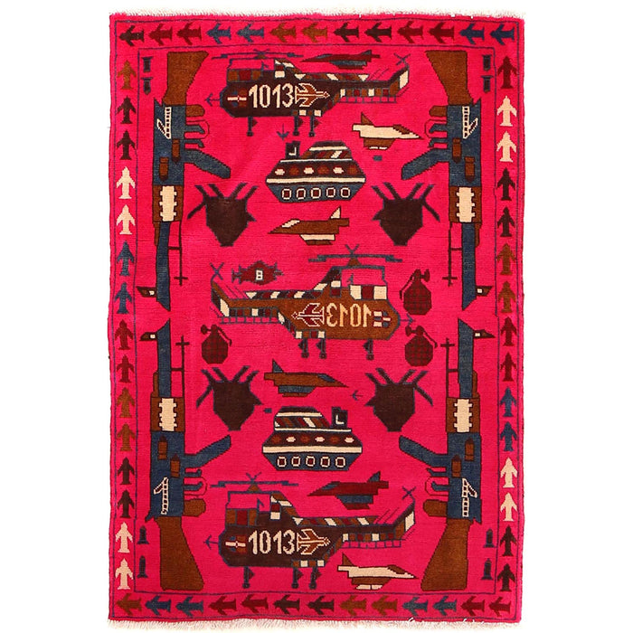 Afghan Unique Tribal Weapons Symbol Carpet 3.9x2.6 ft