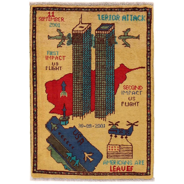 Afghan 9/11 Rug Collector Decor 2.9x2 ft
