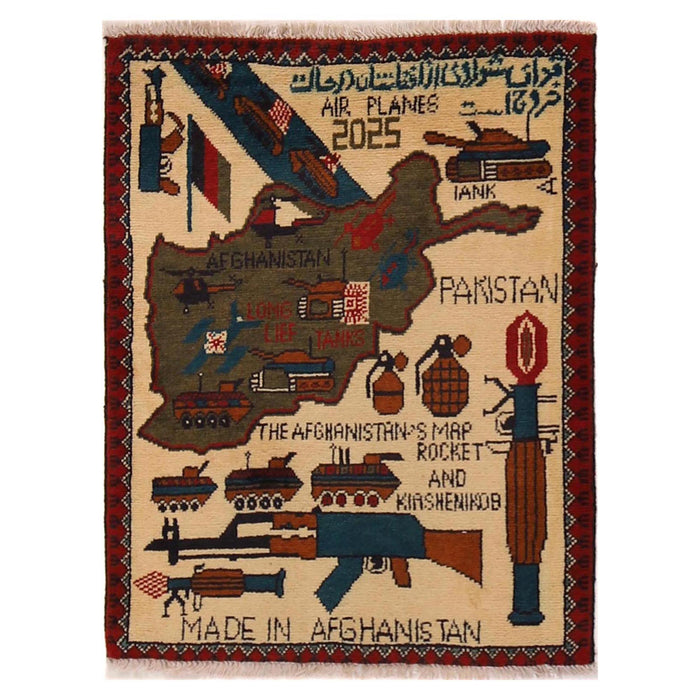 Afghan Map Rug With Heritage 2.9x2.1 ft