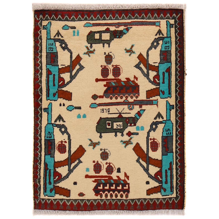 Afghan Weapons Rug Storytelling Art 2.8x2.1 ft