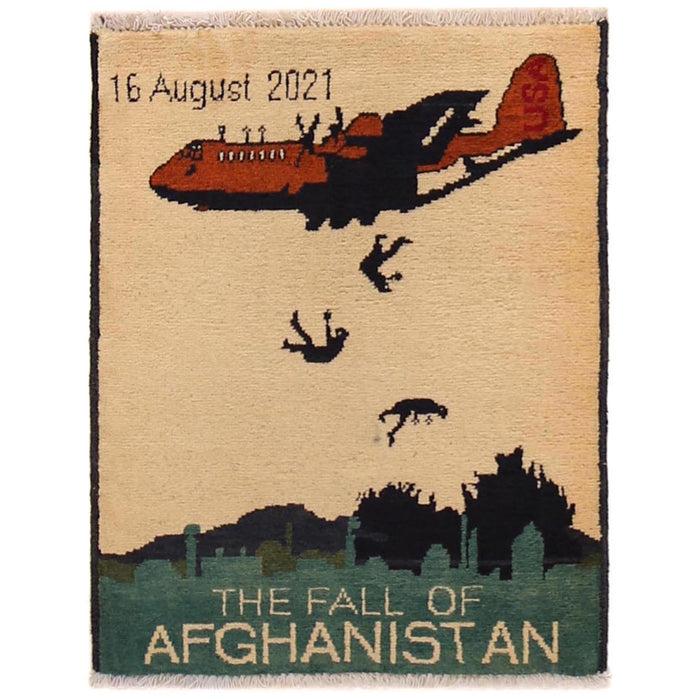 Afghan Falling Man Rug Story Collector 2.5x1.9 ft
