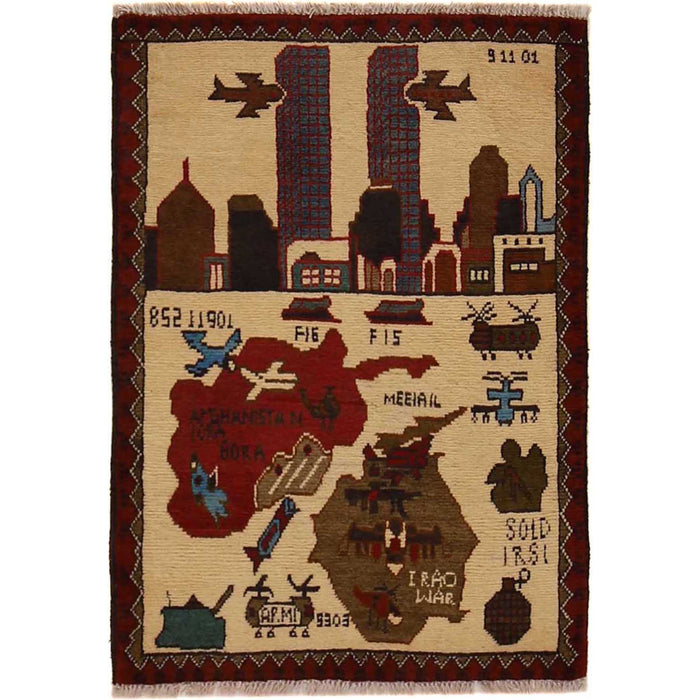 Afghan 9/11 Rug War Symbolic 2.8x2 ft