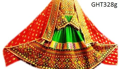 Afghan Suit In Green Red Color With Beautiful Zardosi Embroidery Work