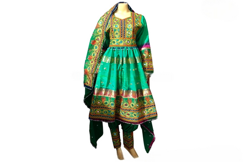 Afghani Dress In Light Green Color Banaras Cloth Muslimah Fashion
