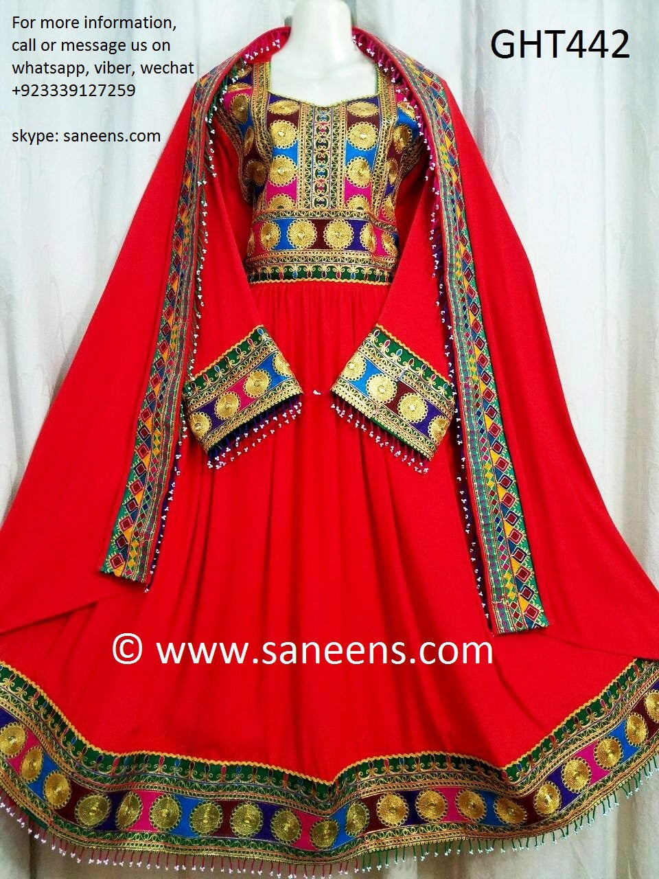 Pathani Dress in Red Color Persian Pashtun Bridal Frock Afghan Clothes Small