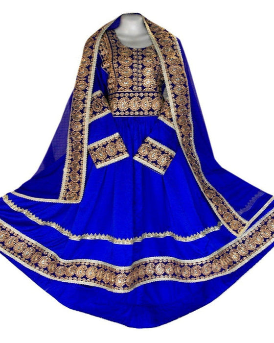 afghan clothes, pashtun brides frock with blue lace work