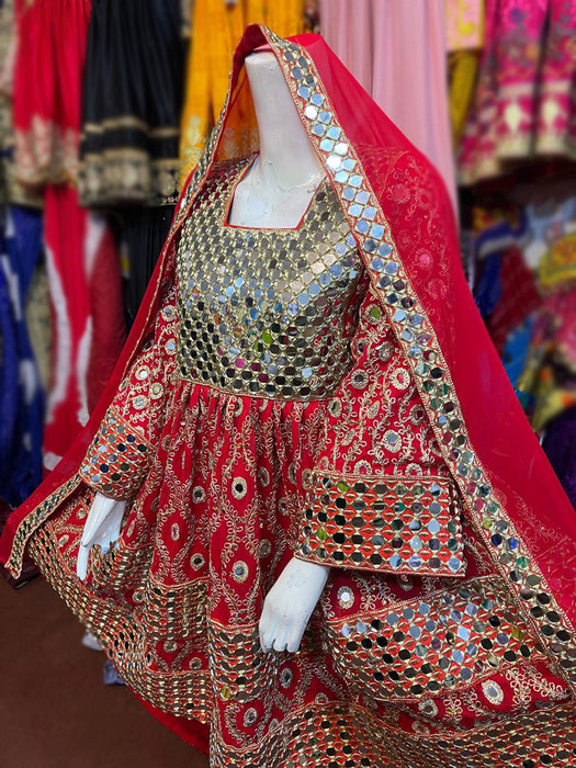 Mirrors Work Afghan Persian Bridal Red Frock