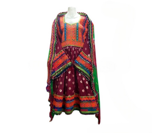 Afghan Girl Maroon Attire