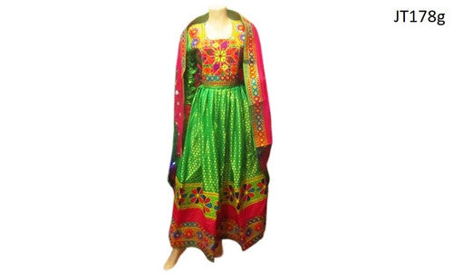 Persian Afghan Gown Dress In Green Color