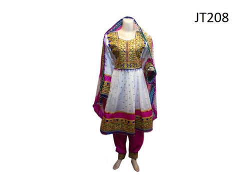 Afghan White Dress With Golden Embroidery Work