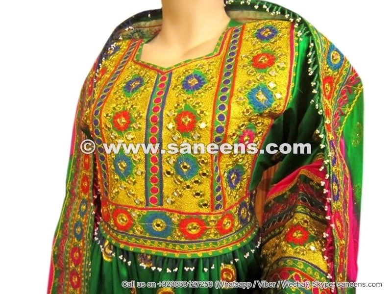 persian pashtun women casual frock dress in green color