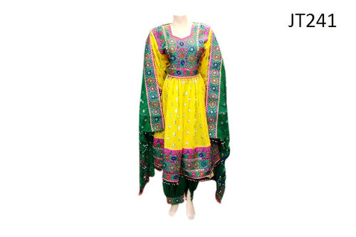 Afghan Yellow Dress Frock Mirrors Embroidery Work