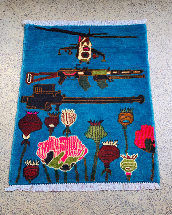 Handmade Afghan War Weapons Rug 2.5x1.9 ft