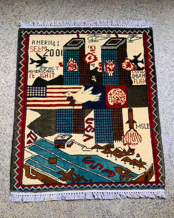 Tribal Battle 9/11 War Scene Rug 2.6x2 ft