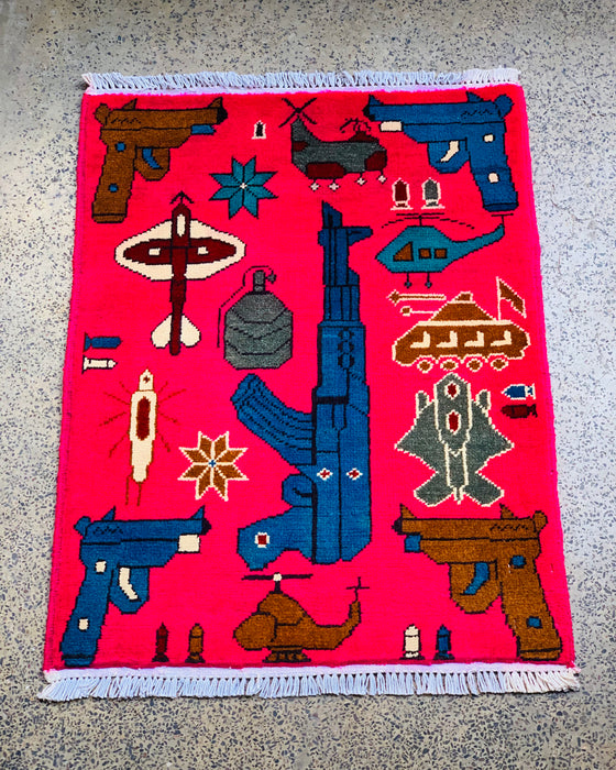 Afghan AK-47 Weapon Design Rug 2.6x1.9 ft
