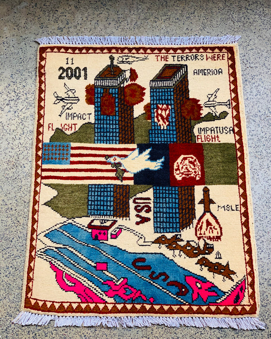 Authentic Afghan 9/11 War Rug 2.6x2 ft