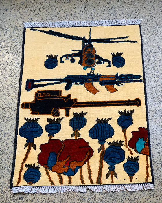 Afghan Weapons Battlefield Story Rug 2.5x1.9 ft