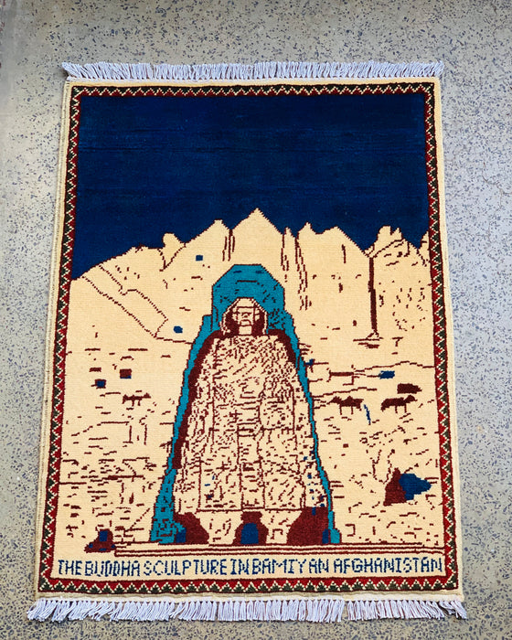 Afghan War Buddha Sculpture Bamiyan Design Rug 2.6x1.9 ft