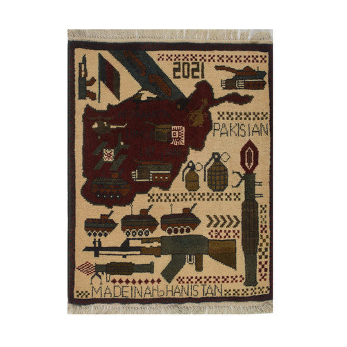 Pashtun Handmade Tribal Pictorial War Rug Pure Soft Area War Rug