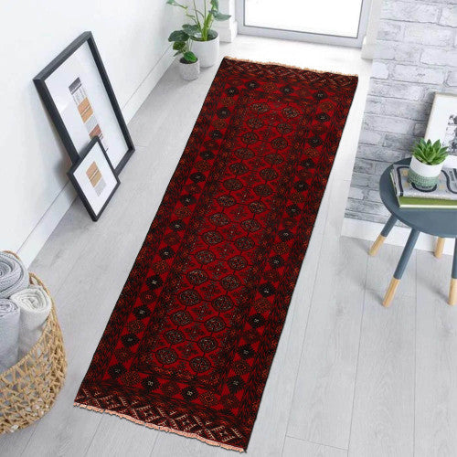 Afghan Bokhara Hand Knotted Wool Runner Rug Perfect for Classic Interiors