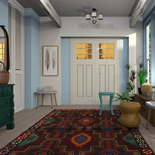 Unique Afghan Wool Rug Featuring Handwoven Baloch Tribal Design