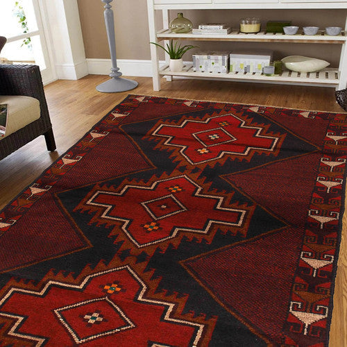 Traditional Afghan Rug Handwoven with Pure Wool in Baloch Design