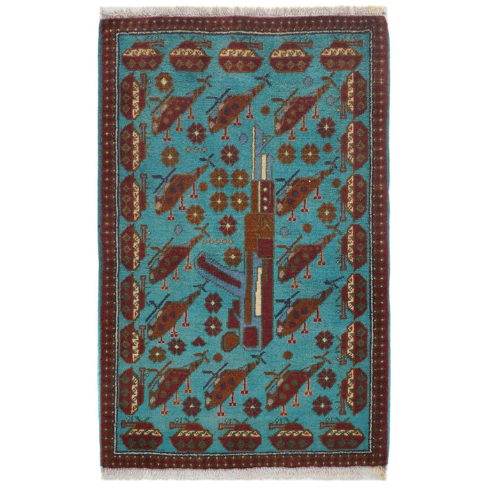 Afghan Vintage Weapons Symbol Rug 3x2 ft