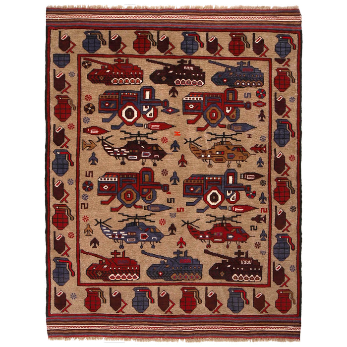 Artistic Afghan War Tanks Carpet 6.1x4.3 ft