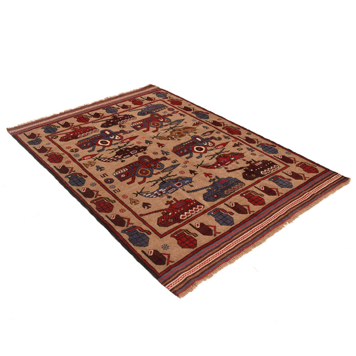 Artistic Afghan War Tanks Carpet 6.1x4.3 ft