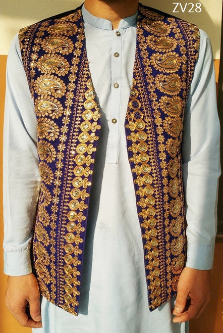 Afghan Velvet Waskat – Pakhtoon Blue Waistcoat