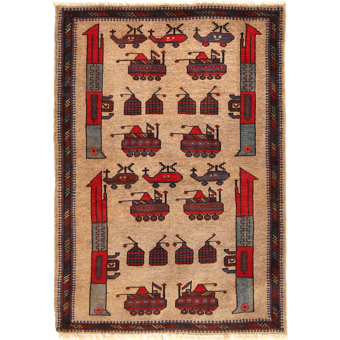 Afghan War Weapons Scene Rug 4.3x3 ft
