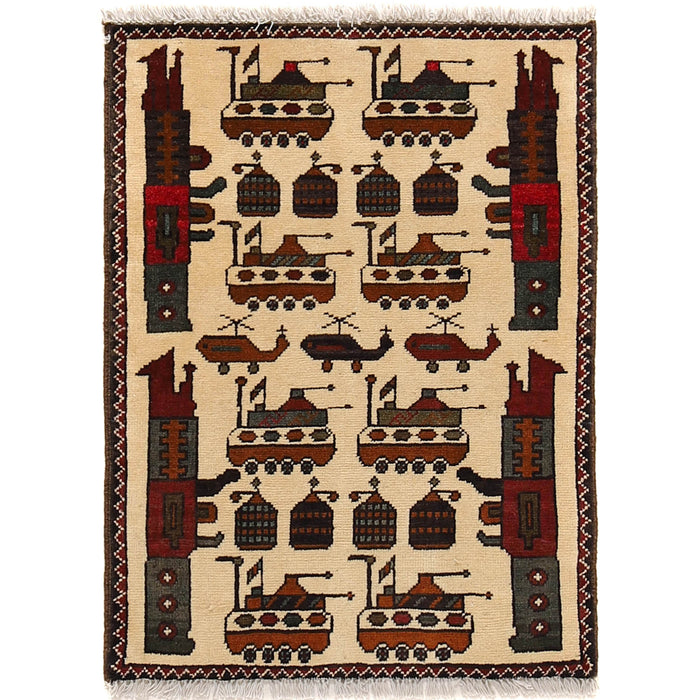 Handcrafted Afghan Motif Weapons Carpet 2.7x2 ft