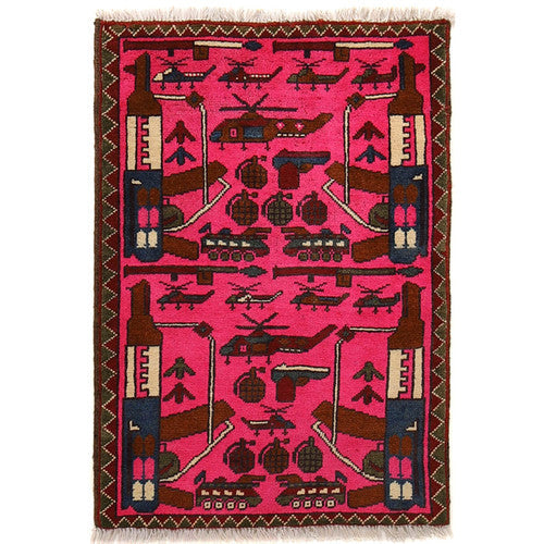 Pink Color Hand Knotted Small Carpet Oriental War Pictorial Rug
